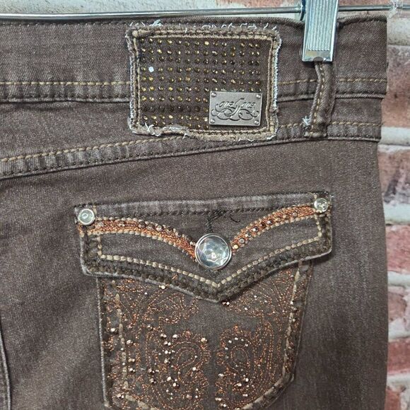 One 5 One Jeans 6 | Bejeweled Denim Sienna Brown Retro Glam Bootcut Western Chic - Picture 7 of 7